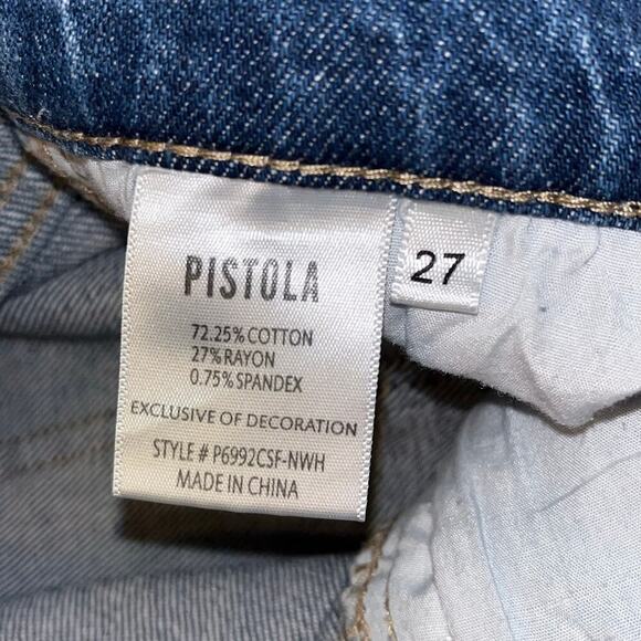 Pistola Charlie High Rise Straight Jeans Size 27 Side Stripe Distressed Denim - Picture 5 of 7